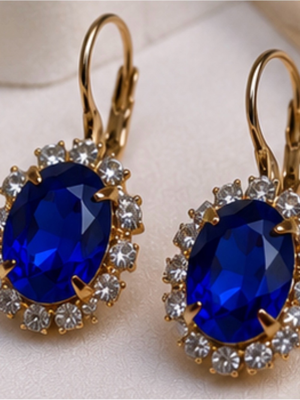 Sapphire Blue Halo Earrings - Picture 2 of 4